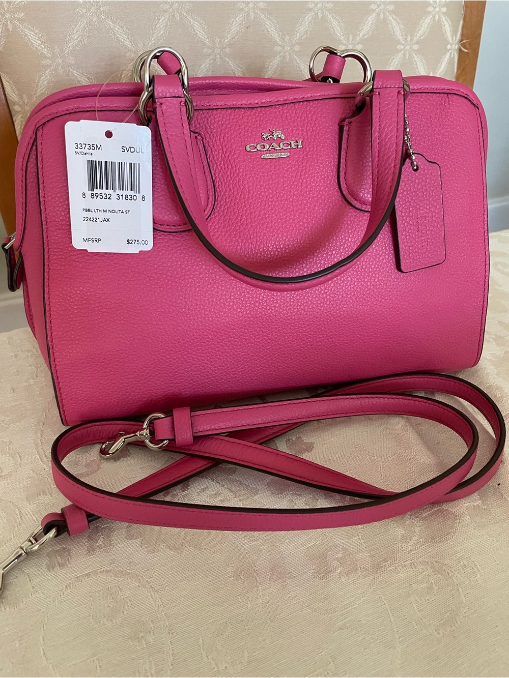 Coach Hot Pink Pebbled Leather Mini Satchel with Detachable Strap